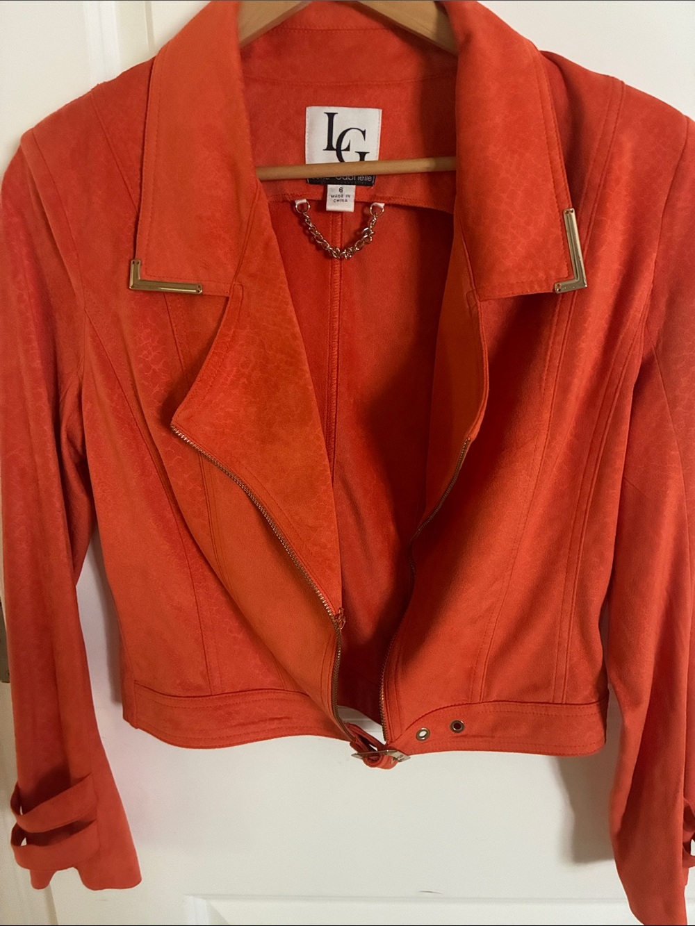 Lena Gabrielle Orange Suede Moto Jacket - Women's